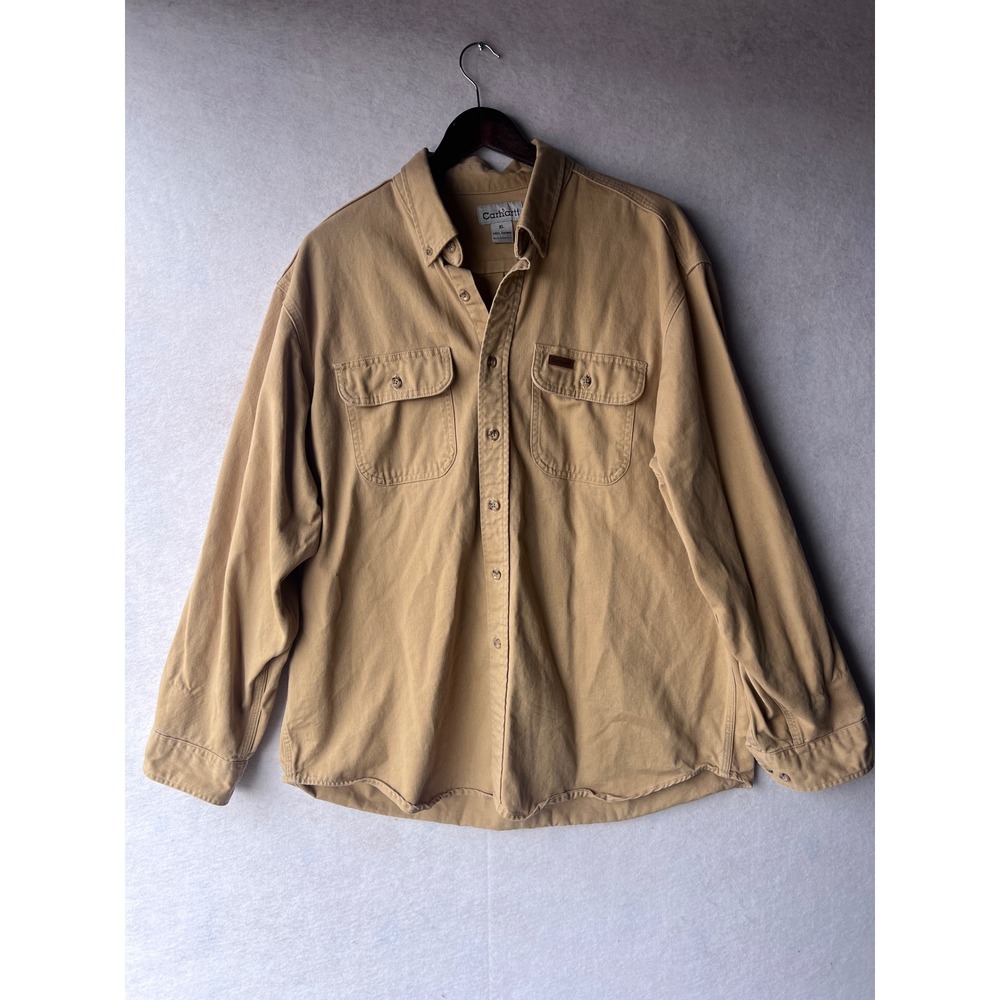 Carhartt Mens XL Tan Cotton Twill Long Sleeve Button Down Work Shirt 503